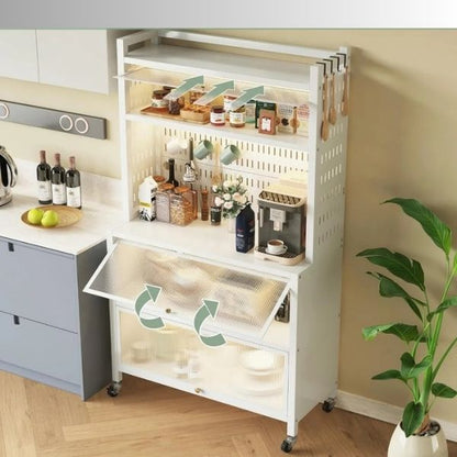 Soporte de 5 Capas con Armario y Puerta Abatible – Ideal para Almacenamiento en Garaje y Cocina Casera