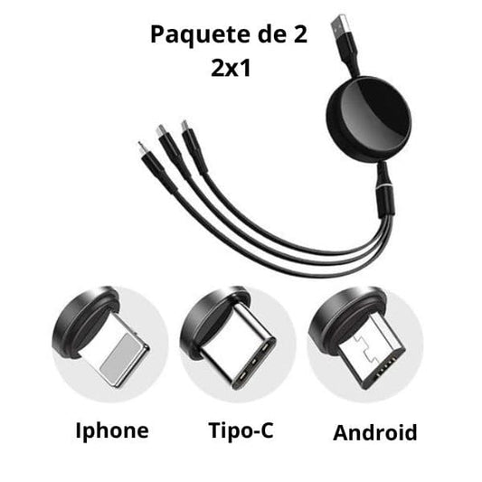 2 Cargadores USB retráctil 3 en 1, Cable de datos de carga rápida